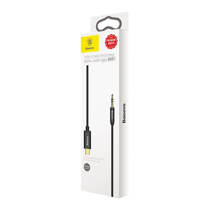 Baseus Yiven audiokabel USB-C naar minijack 3,5 mm, 1,2 m (zwart)