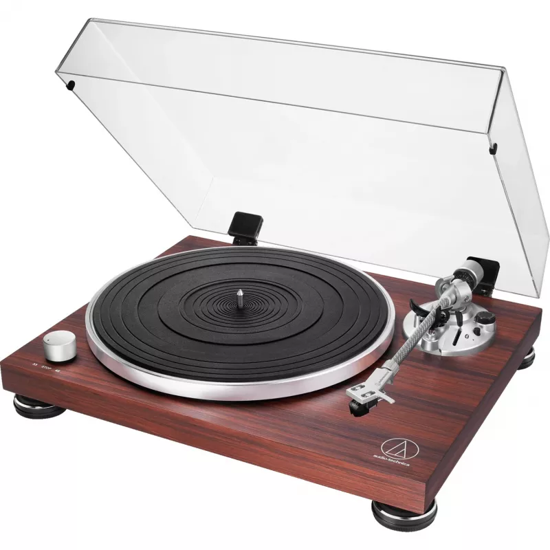 Riemgedreven audioplatenspeler Audio-Technica AT-LPW50BTRW bruin handmatig