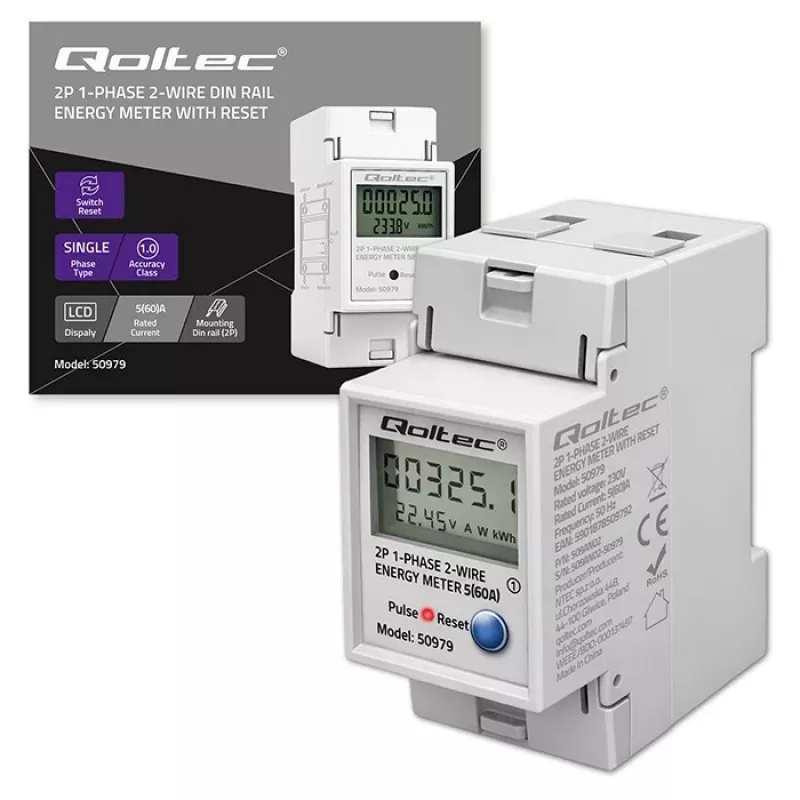 Energiemeter QOLTEC eenfasig DIN-rail 230V (MPN 50979)
