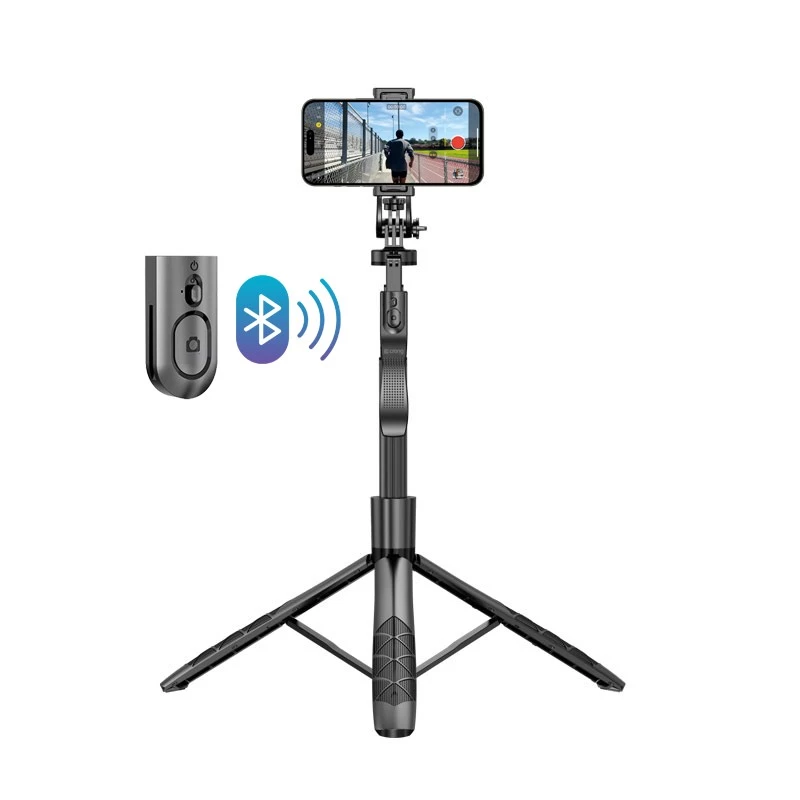 Statief-selfiestick Crong CRGSGU1BLK aluminium Bluetooth met opvouwbare poten en telefoonhouder
