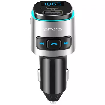 FM-transmitter 4smarts 456201 sigarettenaansteker zwart zilver AM FM Bluetooth