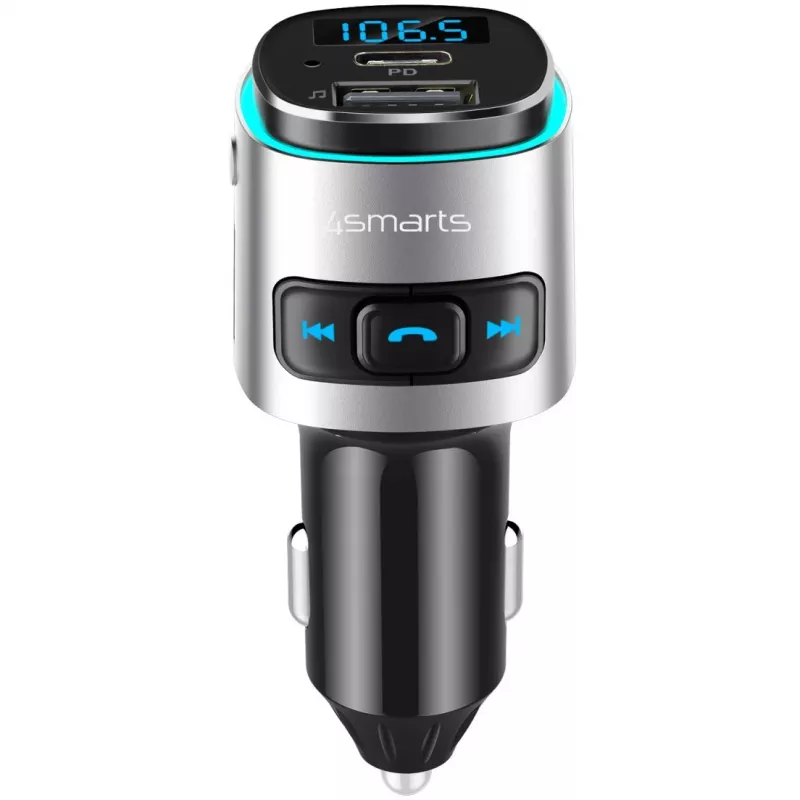 FM-transmitter 4smarts 456201 sigarettenaansteker zwart zilver AM FM Bluetooth