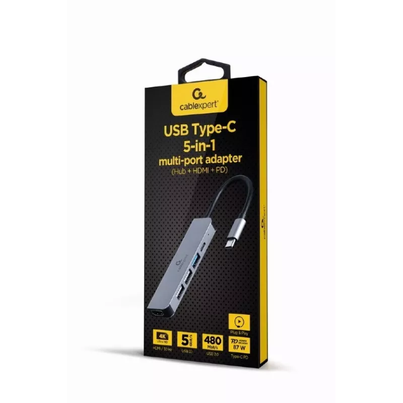Gembird A-CM-COMBO5-03 USB Type-C 5-in-1 multiport-adapter (hub + HDMI + PD)