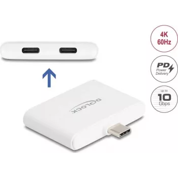 DELOCK USB Type-C-adapter — USB-C data 10 Gbit/s, video 4K@60Hz, PD 92W (model 61088)