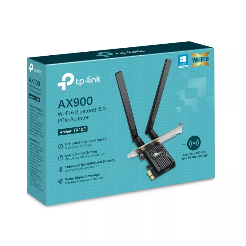 Wi‑Fi 6 Bluetooth PCIe-adapter TP‑LINK Archer TX10E AX900 — PCIe‑kaart, AX900 Wi‑Fi 6, Bluetooth