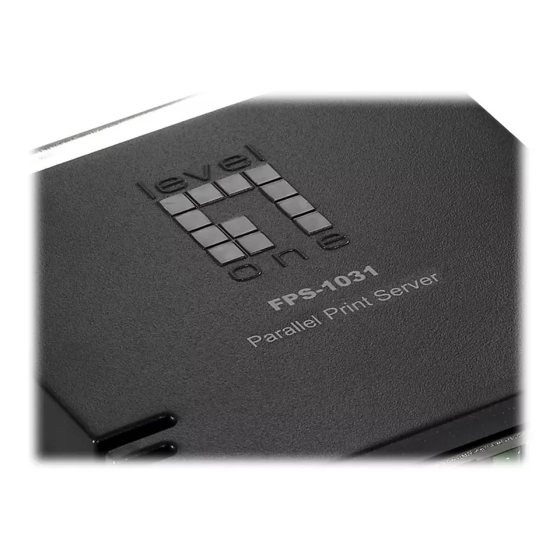 LevelOne parallel-printserver, zwart, groen, activiteit, link, stroom, status, Taiwan, Ethernet LAN, IEEE 802.3, IEEE 802.3u, 10,100 Mbit/s