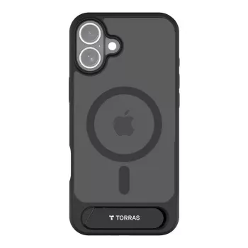 Beschermhoesje Torras Pstand Series voor iPhone 16 Plus – zwart, slank profiel, geïntegreerde standaard