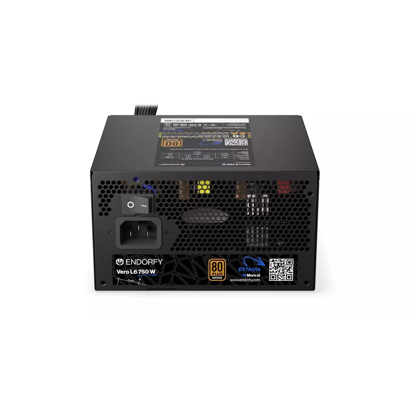 Voeding ENDORFY Vero L6 750 W, 24-polig ATX, 80 PLUS Bronze, 120 mm ventilator, zwart