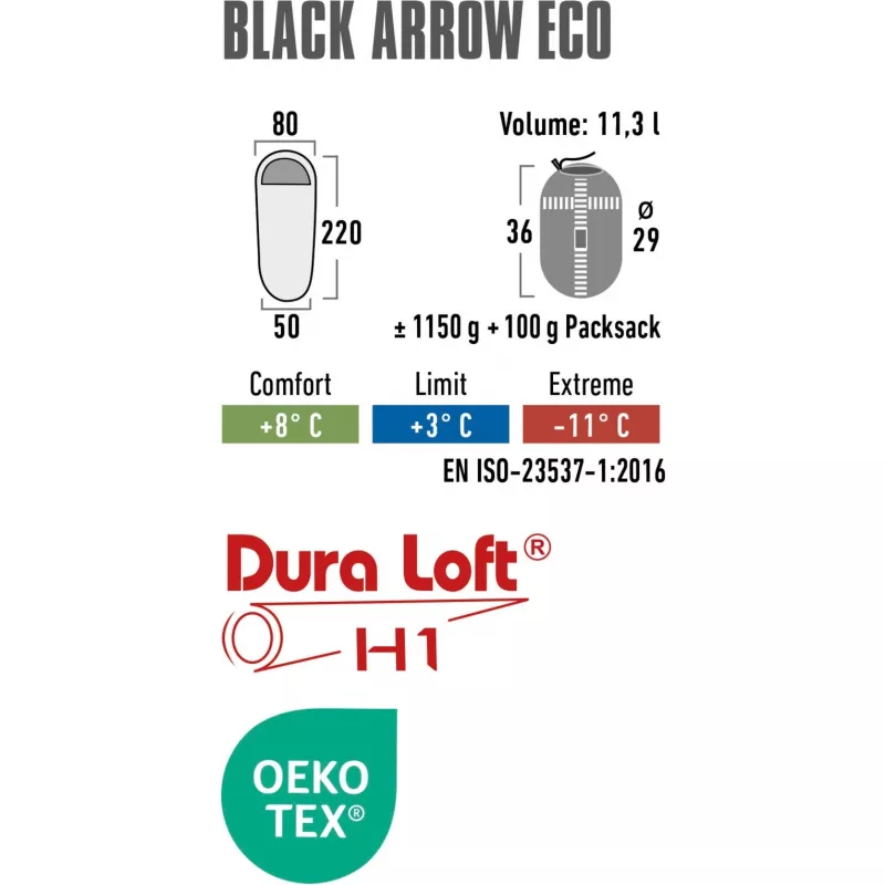 Mummieslaapzak zwart Arrow ECO (donkergroen/rood)