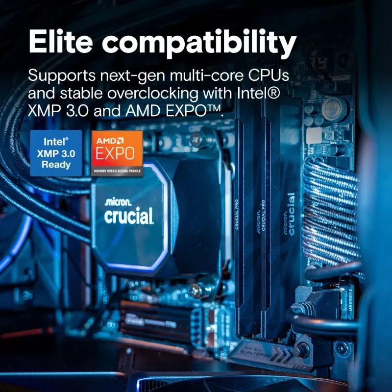 Crucial CP2K16G64C32U5B PRO Gaming OC DIMM kit, 32GB, DDR5, 6400 MHz, CL32, zwart