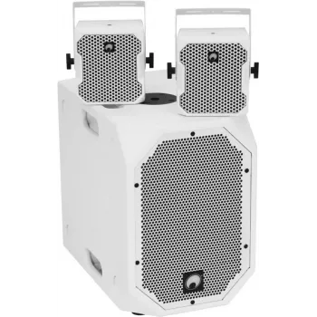 Actieve luidsprekerset Omnitronic BOB-10A ws met 2x BOB-4 ws – actieve hoofdbox BOB-10A en twee satellieten BOB-4, compacte actieve PA-luidsprekers