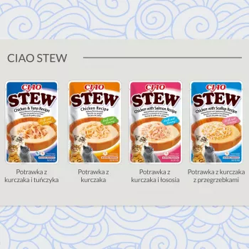Natvoerlekkernij voor katten INABA Ciao Stew kip & sint-jakobsschelp zakje 40 g — graanvrij, volwassen, vlezig