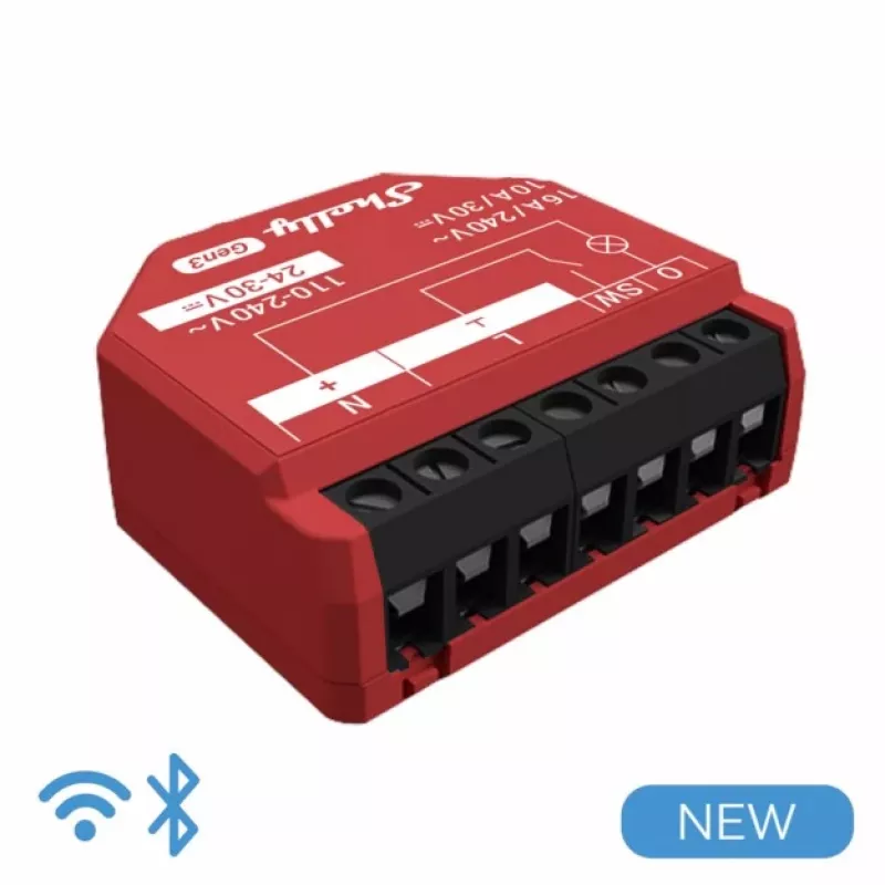 Shelly 1PM Gen3 wifi-/Bluetooth-relais, 16 A, met vermogensmeting