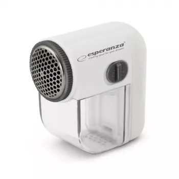 Fusselrasp ESPERANZA Cuddly ECS003E — draagbare fusselverwijderaar, wit/grijs, roestvrijstalen mes, batterijgevoed, compact (80×40×75 mm)