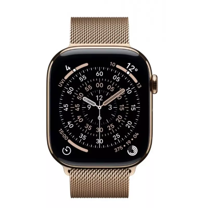 Apple Watch GPS + Cellular 46mm goud titanium kast goud Milanese Loop S/M