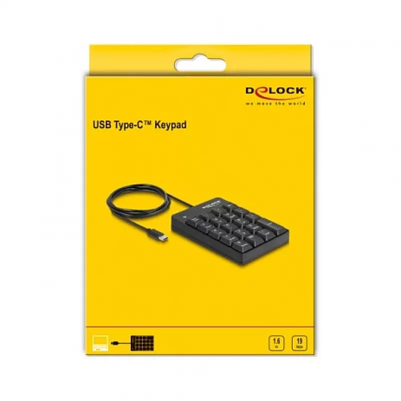Delock 12108 USB Type-C numeriek toetsenbord, 19 toetsen, zwart