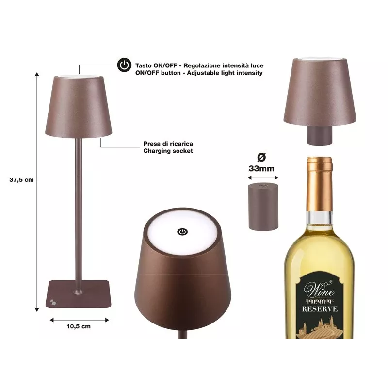 Beper P201UTP113 oplaadbare tafellamp, touchbediening, 2 W, 2000 mAh, Corten-staal