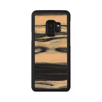 Smartphonehoesje van hout voor Samsung Galaxy S9, wit ebbenhout/zwarte afwerking