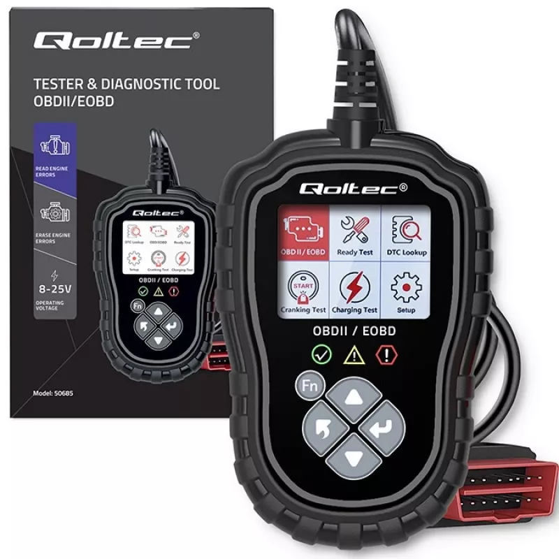 OBDII-diagnosetester QOLTEC ProLine 50685 — voertuig-OBD-II-scanner voor 8V/25V-systemen