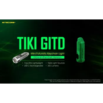 Sleutelhanger-zaklamp Nitecore TIKI GITD grijs — USB-oplaadbaar, 1 lm, 55 mm, 12 g, IP66
