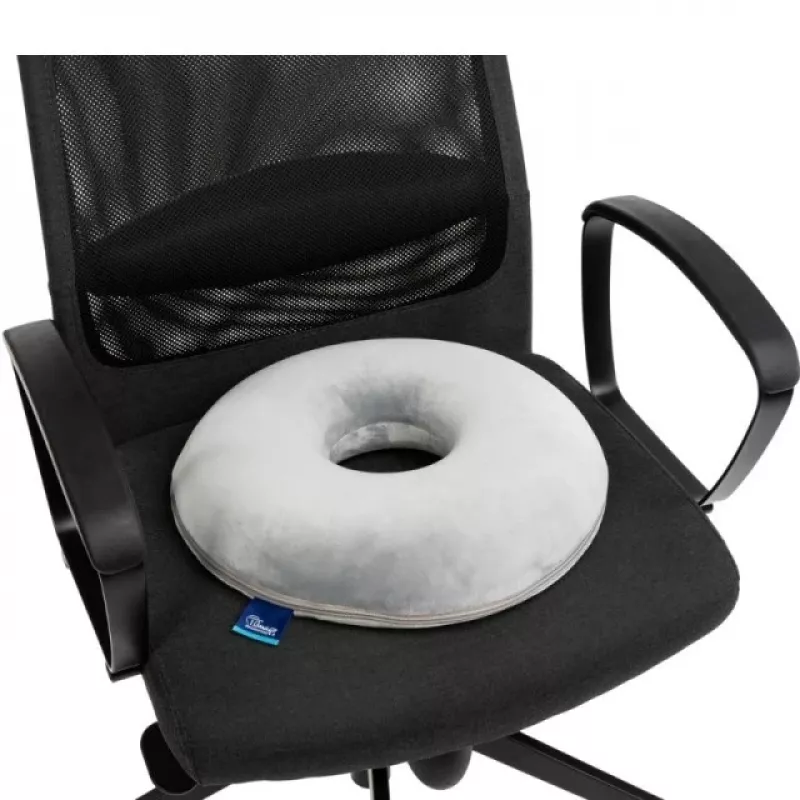 Drukkussen TIMAGO SUPPORT TIM opening — schuimzitkussen met middengat, 390×390×80 mm, grijs