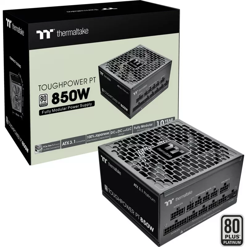 Voeding Thermaltake Toughpower PT 850W 80 Plus Gold, model PS-TPP-0850FNFAPE-1