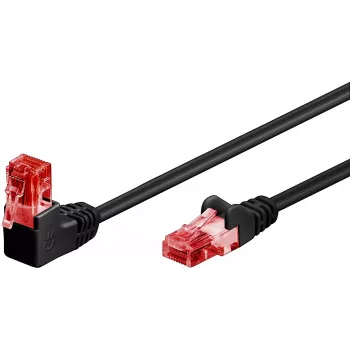 Goobay CAT 6 patchkabel 1x 90° haaks, U/UTP, zwart, 1 m - vergrendelnok boven, CCA-kopermengsel (51515)