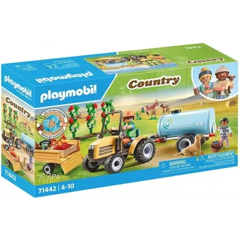 Playmobil 71442 Country: tractor met aanhanger en watertank – verse oogst op de boerderij – spelenderwijs het milieu leren kennen – fantasierijk rollenspel