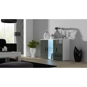 Sideboard cama meble SOHO S7, 120 cm, wit/grijs hoogglans, 3 deuren, 4 legplanken