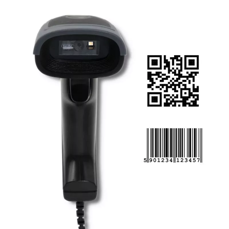 Handbarcodescanner QOLTEC 50863 — 1D/2D-scanner, USB bekabeld, LED-sensor, zwart, 5V, 1,8 m kabel