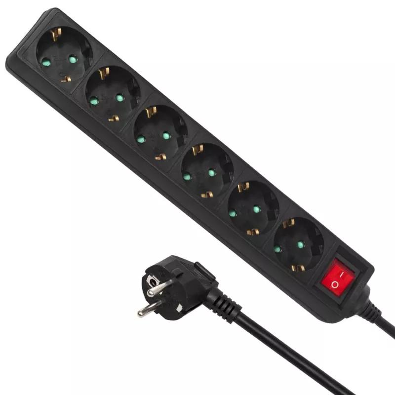 Stekkerdoos MACLEAN MCE195G 6-voudig, 5 m kabel, zwart