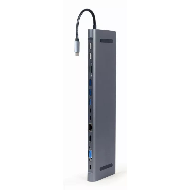 Gembird A-CM-COMBO9-01 USB Type-C 9-in-1 multiport-adapter (USB-hub + HDMI + VGA + PD + kaartlezer + LAN + 3,5 mm audio), Space Grey
