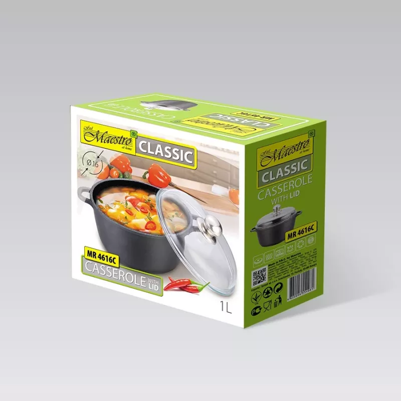 Maestro MR-4616C pan met deksel 16 cm 1 l zwart