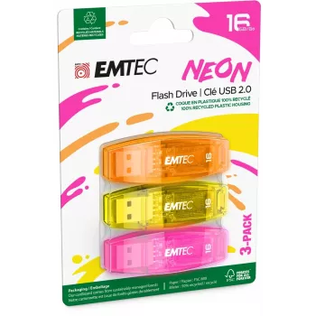 Emtec USB-stick C-410 - USB 2.0 - 16 GB - NEON (ECMMD16GC410P3NEO)
