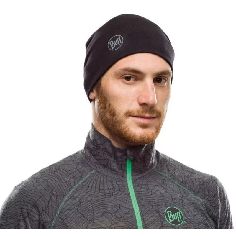 Beanie-muts Buff Merino Midweight — Solid zwart, one size, merinowol, herfst/winter, sport