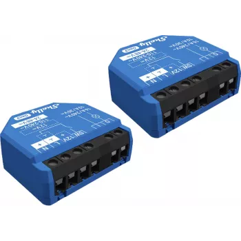 Slimme schakelaar Shelly 1 Gen3, draadloos, 240 V AC, kunststof behuizing, 42×16×37 mm, 2-pack