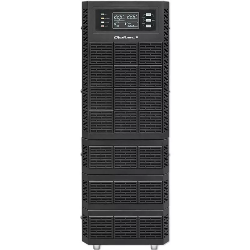 Qoltec 52284 UPS noodstroomvoorziening | 10kVA | 10000W | arbeidsfactor 1,0 | LCD | EPO | USB | online