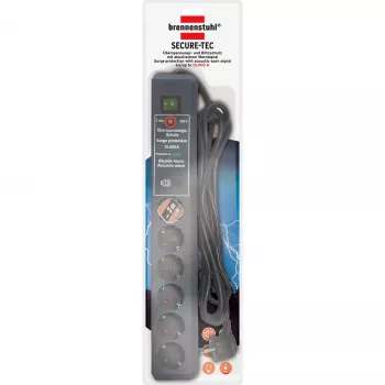 Brennenstuhl Secure-Tec stekkerdoos 6-voudig met overspanningsbeveiliging 19.500 A, akoestisch alarm, 3 m, antraciet