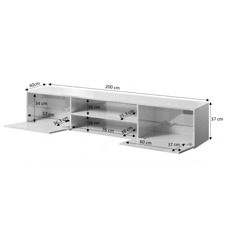 TV-kast cama meble SLIDE 200K, 200 x 40 x 37 cm, glanzend wit, spaanplaat blad