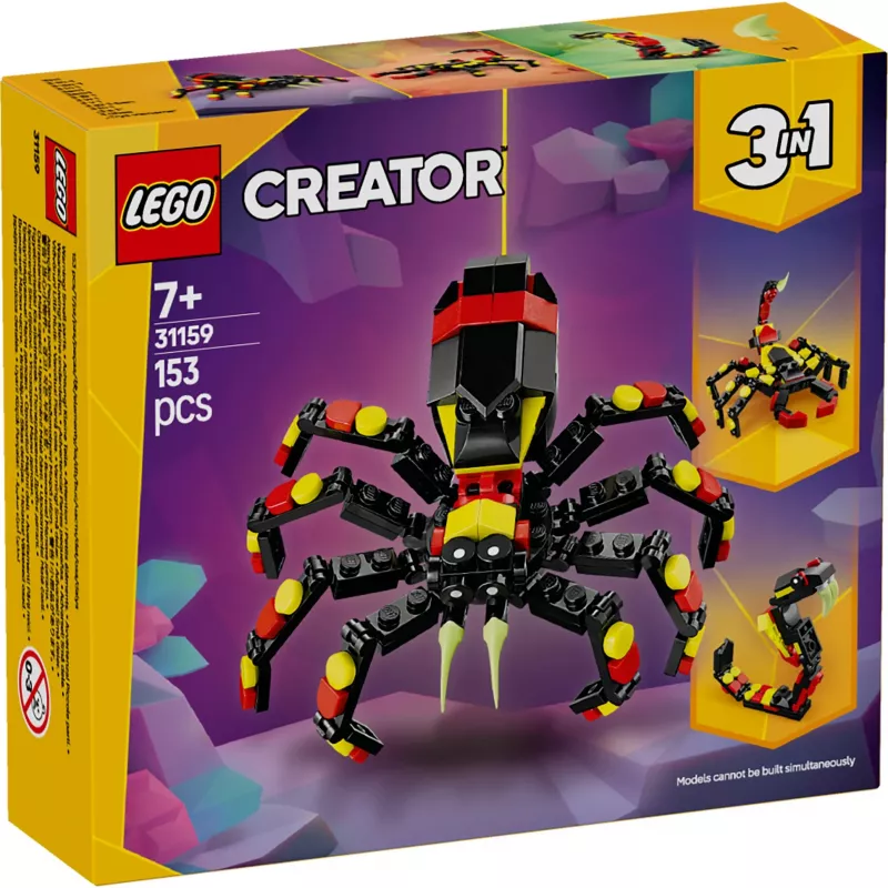 LEGO Creator 3-in-1 bouwbaar spinnenmodel 31159 — 153 onderdelen, leeftijd 7+, 110×150×50 mm