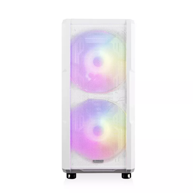 PC-behuizing MODECOM AMIRANI ARGB Midi Tower wit — ATX/ITX, 35 cm GPU, 16,5 cm CPU-koeler, 2x 200 mm ventilatoren