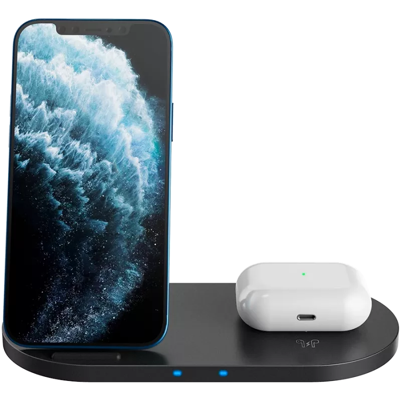 Oplader Draadloos dockingstation 2in1 QI 10W/USB-C/LED zwart