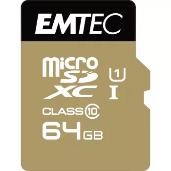 EMTEC Gold+ - flashgeheugenkaart (SD-adapter inbegrepen) - 64 GB - Class 10 - microSD - goud (ECMSDM64GXC10GP)