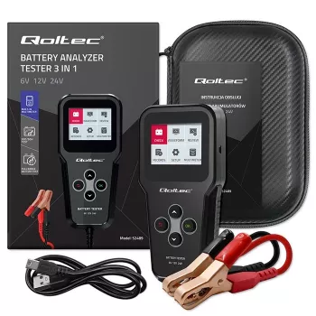 Qoltec 52489 digitale batterij-analyzer tester 3-in-1 met LCD en meertalig 6V | 12V | 24V | 30Ah-200Ah