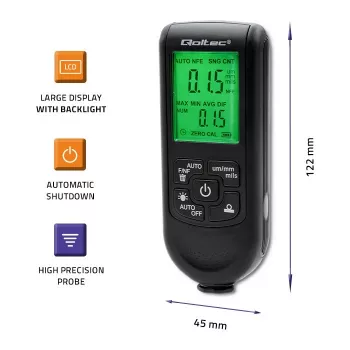 Qoltec lakdiktemeter met LCD-display | 0~2000 µm