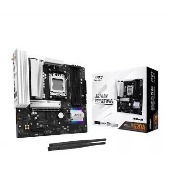 Moederbord ASROCK A620AM PRO RS WIFI AM5 microATX, AMD A620, 4×DDR5, Wi-Fi, HDMI, DP, 3×M.2, 2×SATA, 7.1 audio, 1Gb LAN