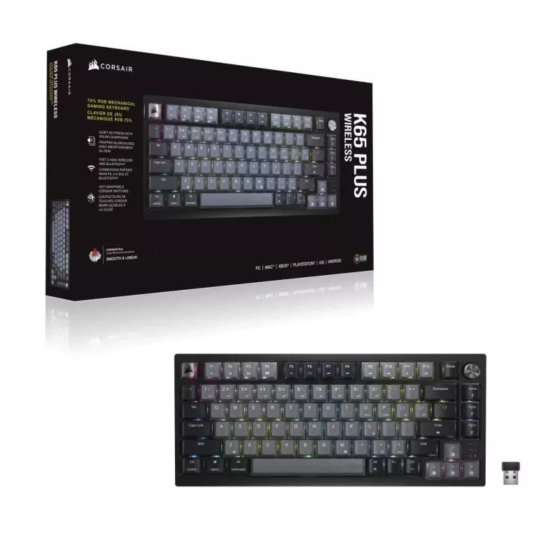 Corsair Gaming K65 Plus Wireless 75% RGB-gamingtoetsenbord, MLX rood - zwart, grijs