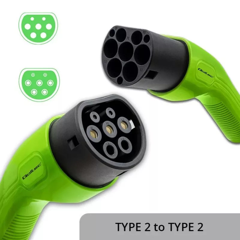 Qoltec 52473 EV-kabel Type 2 voor het laden van voertuigen | 400V | 11kW | 16A | 5m