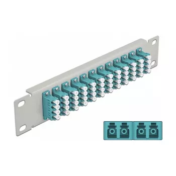 Glasvezel patchpaneel DeLOCK 10 inch 12 poorten LC quad aqua 1U grijs