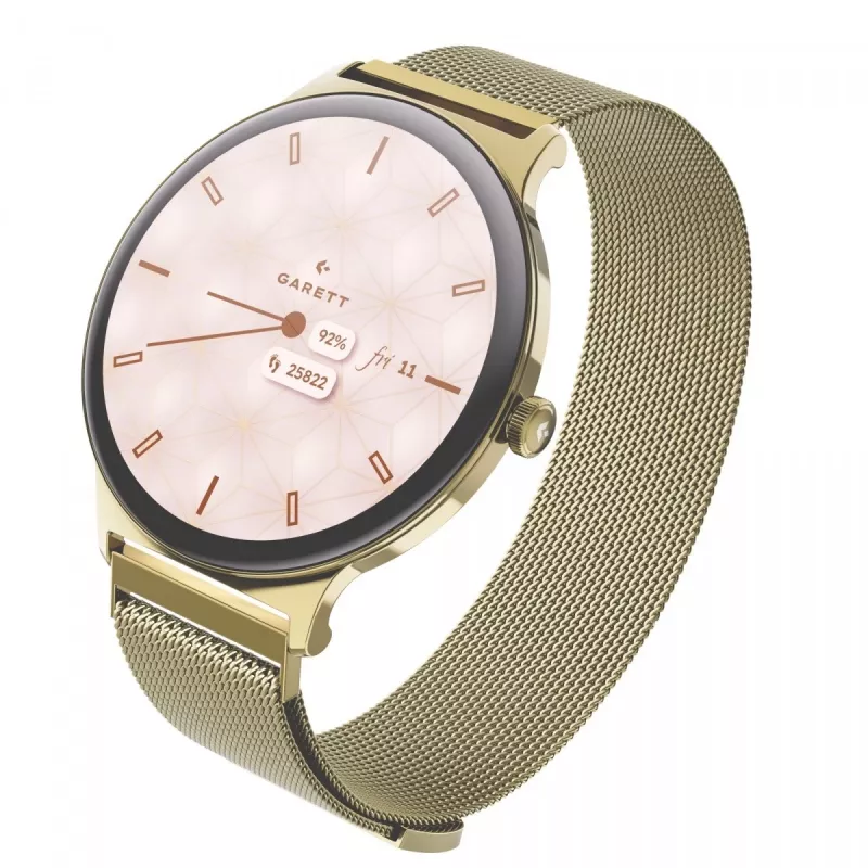 Smartwatch Garett Verona 2 Gold Mesh met Bluetooth en hartslagmeter